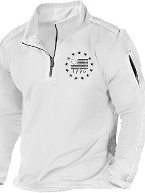 Men's White American Flag 1/4 Zip Pullover - Patriotic